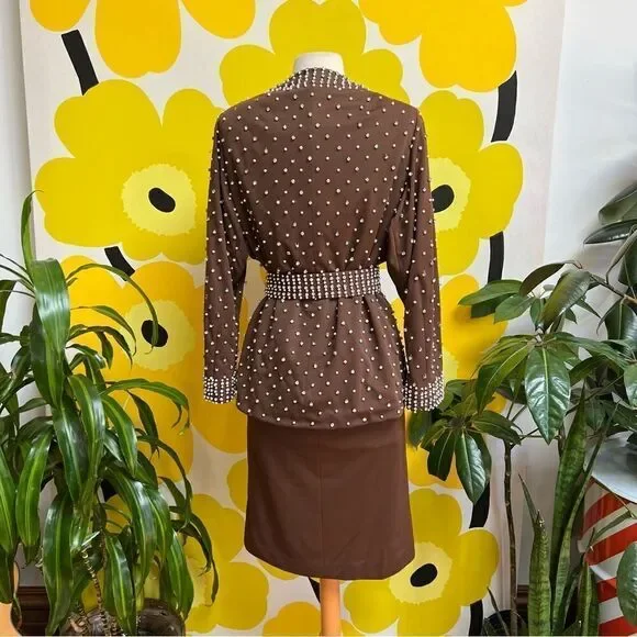 Vintage Handmade One of a Kind Beaded Rhinestone 3 Piece Belted Dress Jacket Set